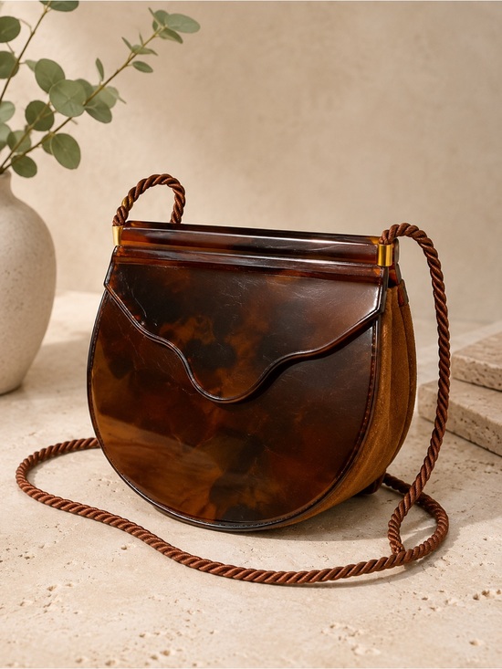 Bally Handbags - Vintage | Bally Brown Suede Lucite Acrylic Accordion Crossbody Bag | Rare